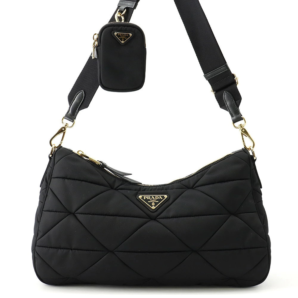 Prada Shoulder Bag Quilted Triangle Black
